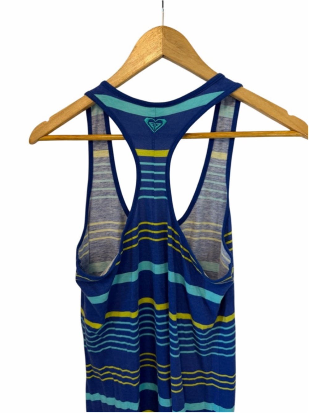 Roxy Blue Striped Racerback Maxi Dress Medium Beach Casual Summer Pocket - Picture 6 of 10